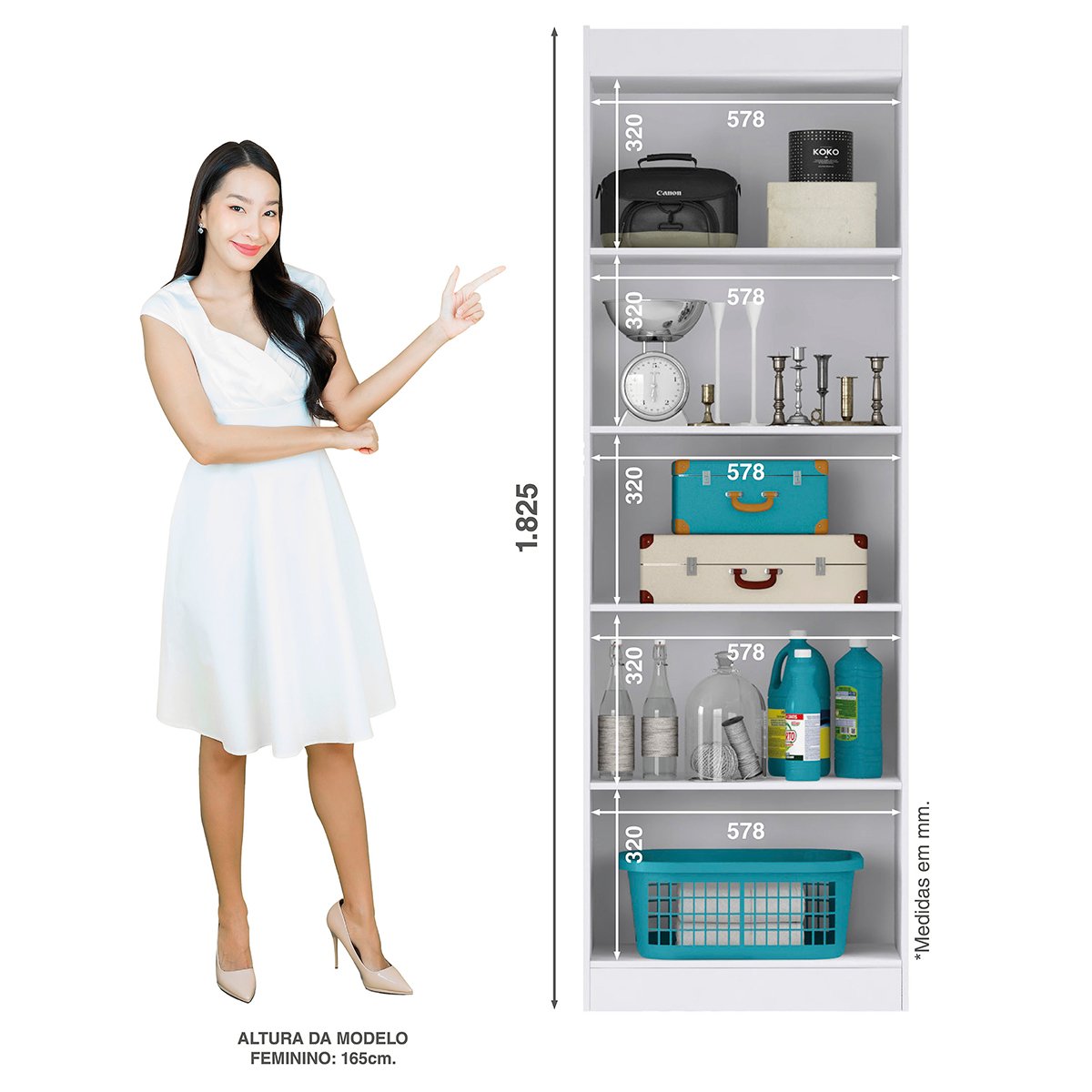 Armário Multiuso 2 Portas 4 Prateleiras Croácia - Branco