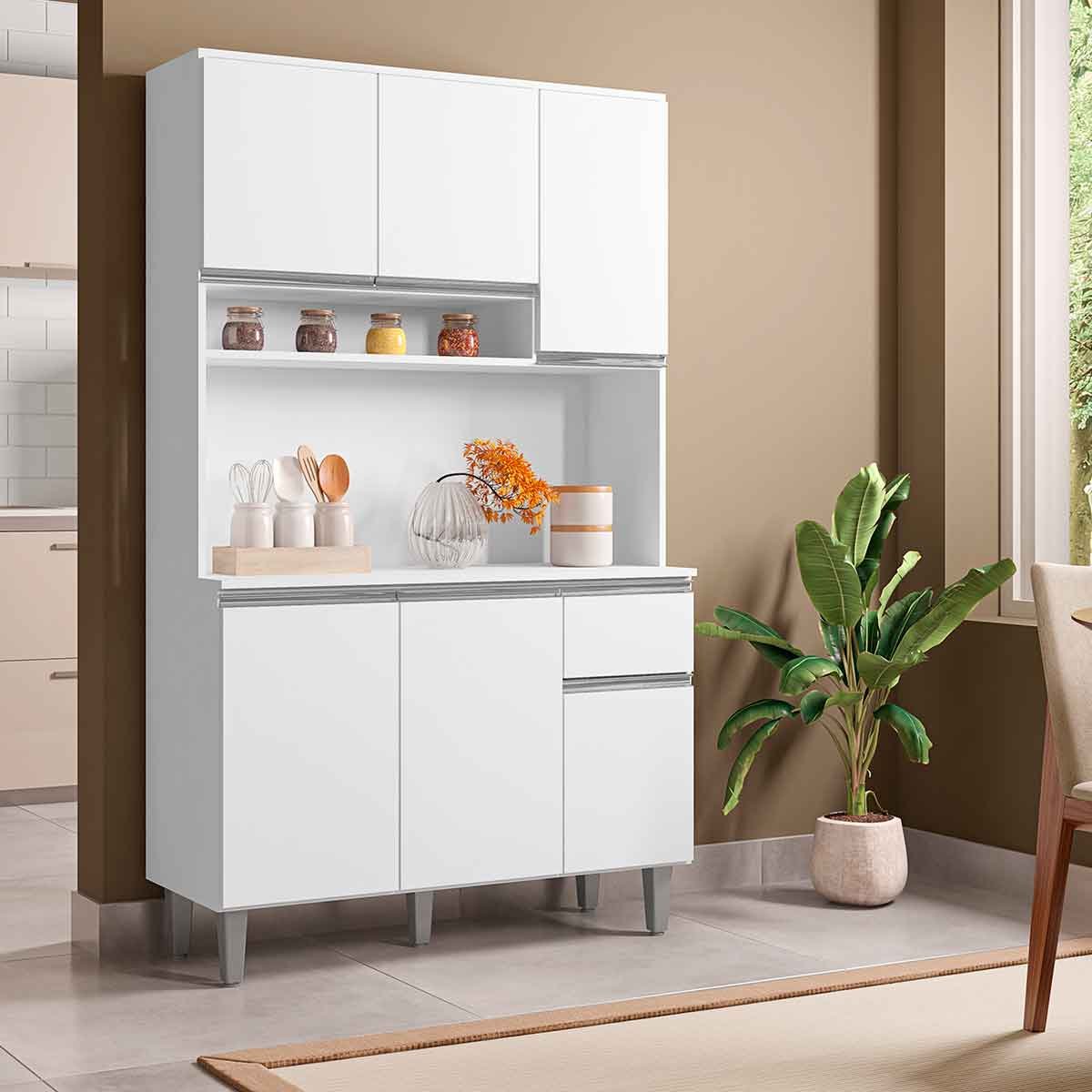 Kit de Cozinha 6 Portas e 1 Gaveta com Nicho Magda - Branco