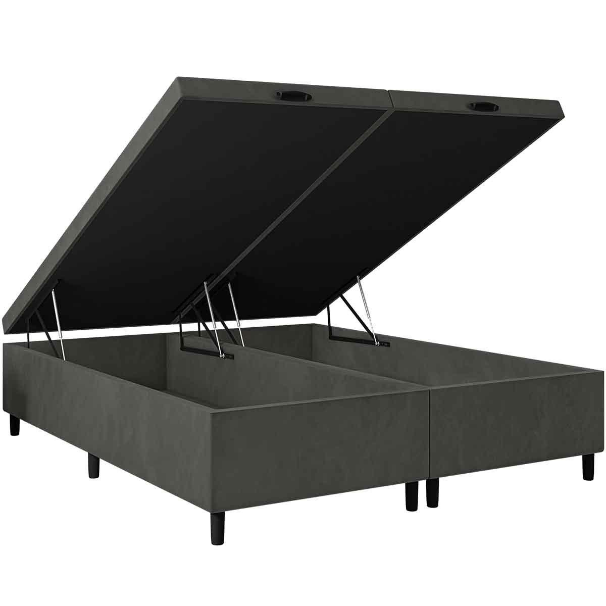 base box bau queen king veludo cinza