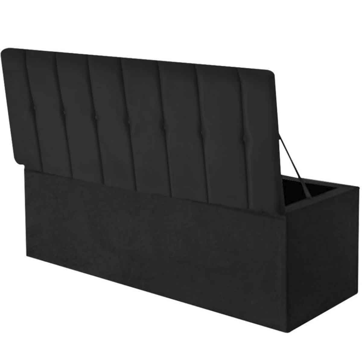 calcadeira com bau estofada kiara 140 cm suede preto 5
