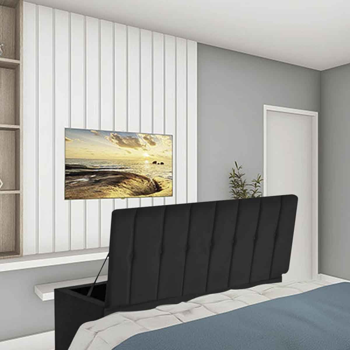 calcadeira com bau estofada kiara 140 cm suede preto 4