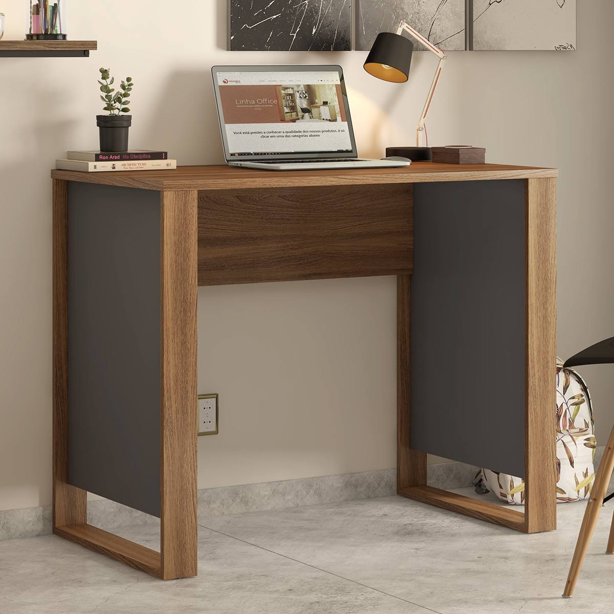 Mesa para Computador Office Luna - Amêndola/Grafito