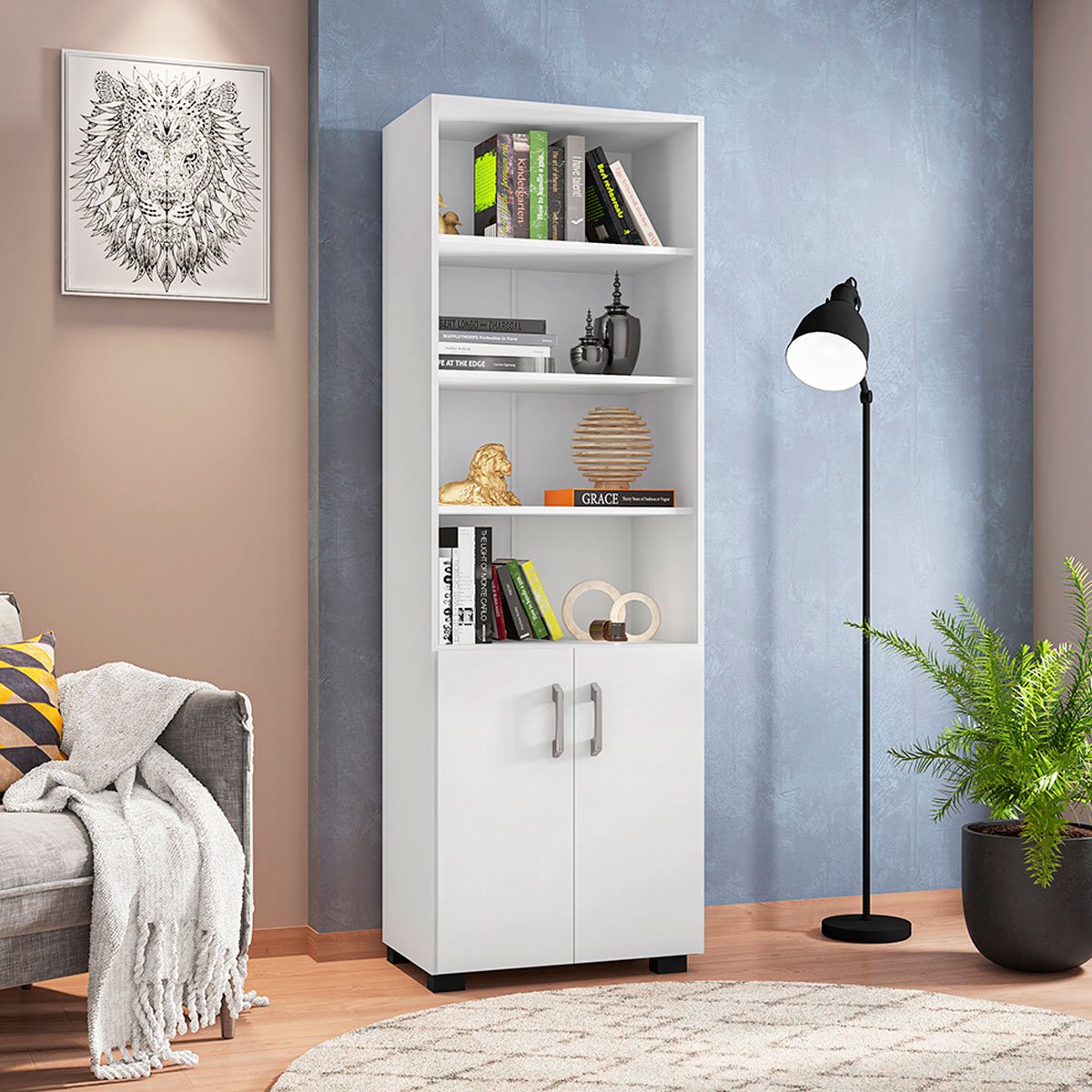 Livreiro 5 Prateleiras c/ Portas Pequenas Office - Branco