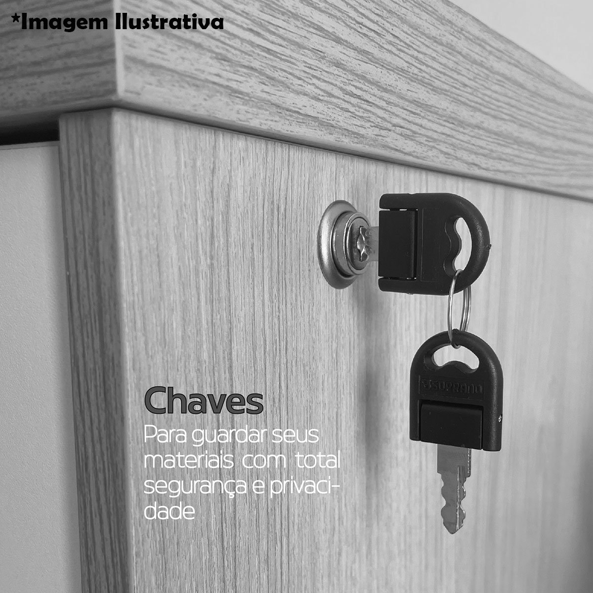 gaveteiro 3 gavetas com rodizios chave