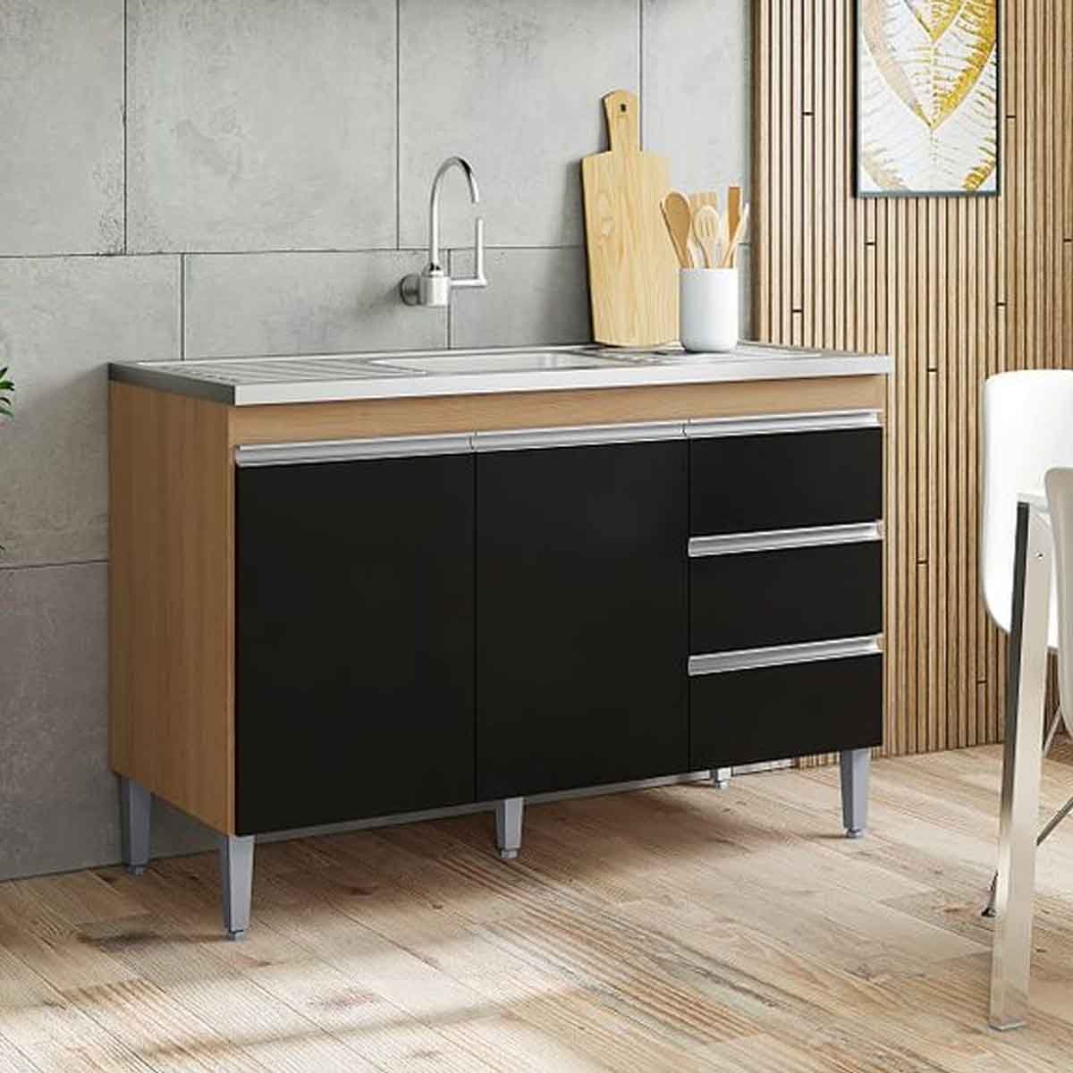 02 balcao de pia 120 cm adriana 2 portas e 3 gavetas