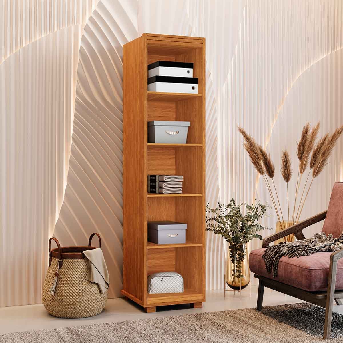 Armário Multiuso 1 Porta 4 Prateleiras 100% MDF Delta - Nature/Off