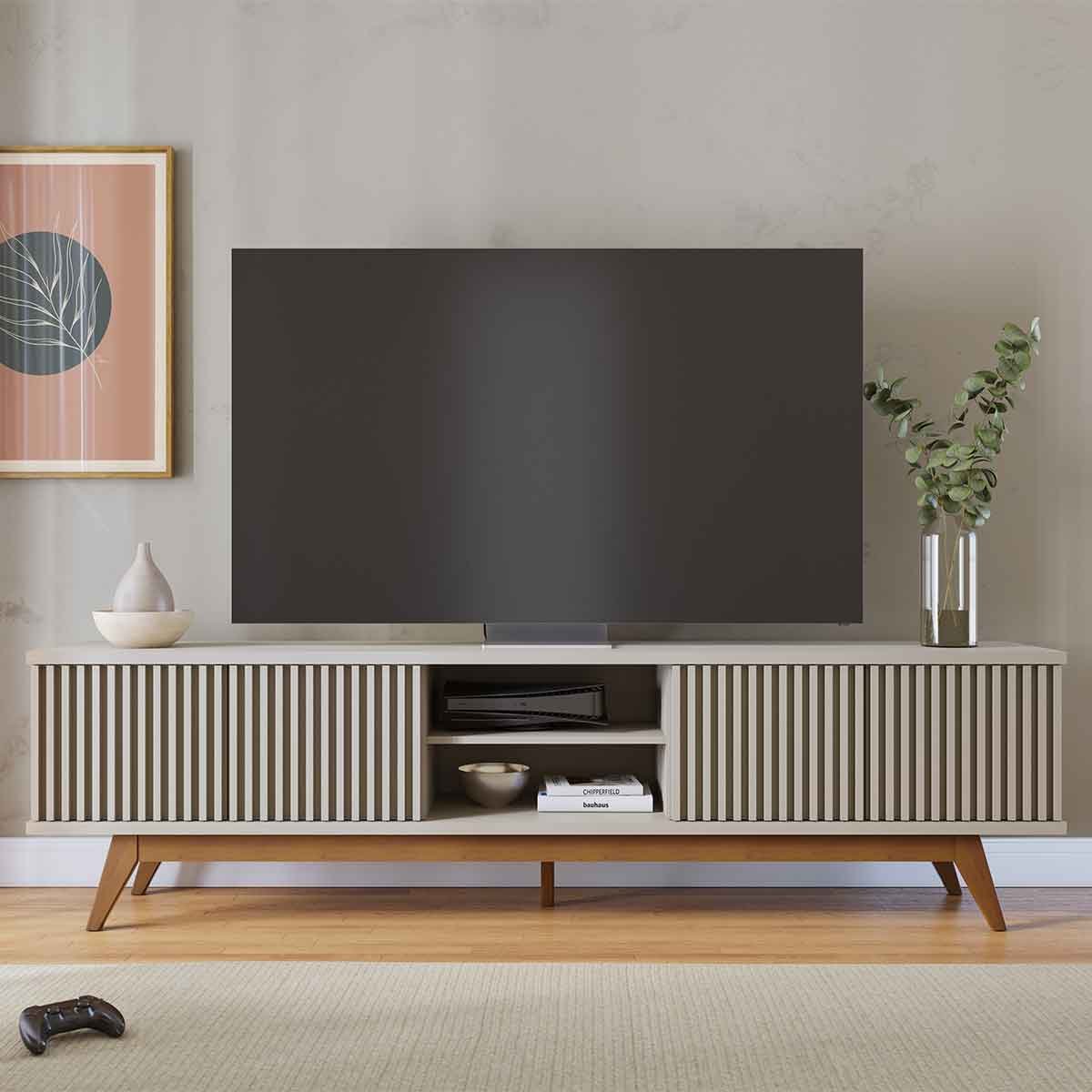 10 rack bancada bastiao 4 portas mdp para tv ate 75 polegadas