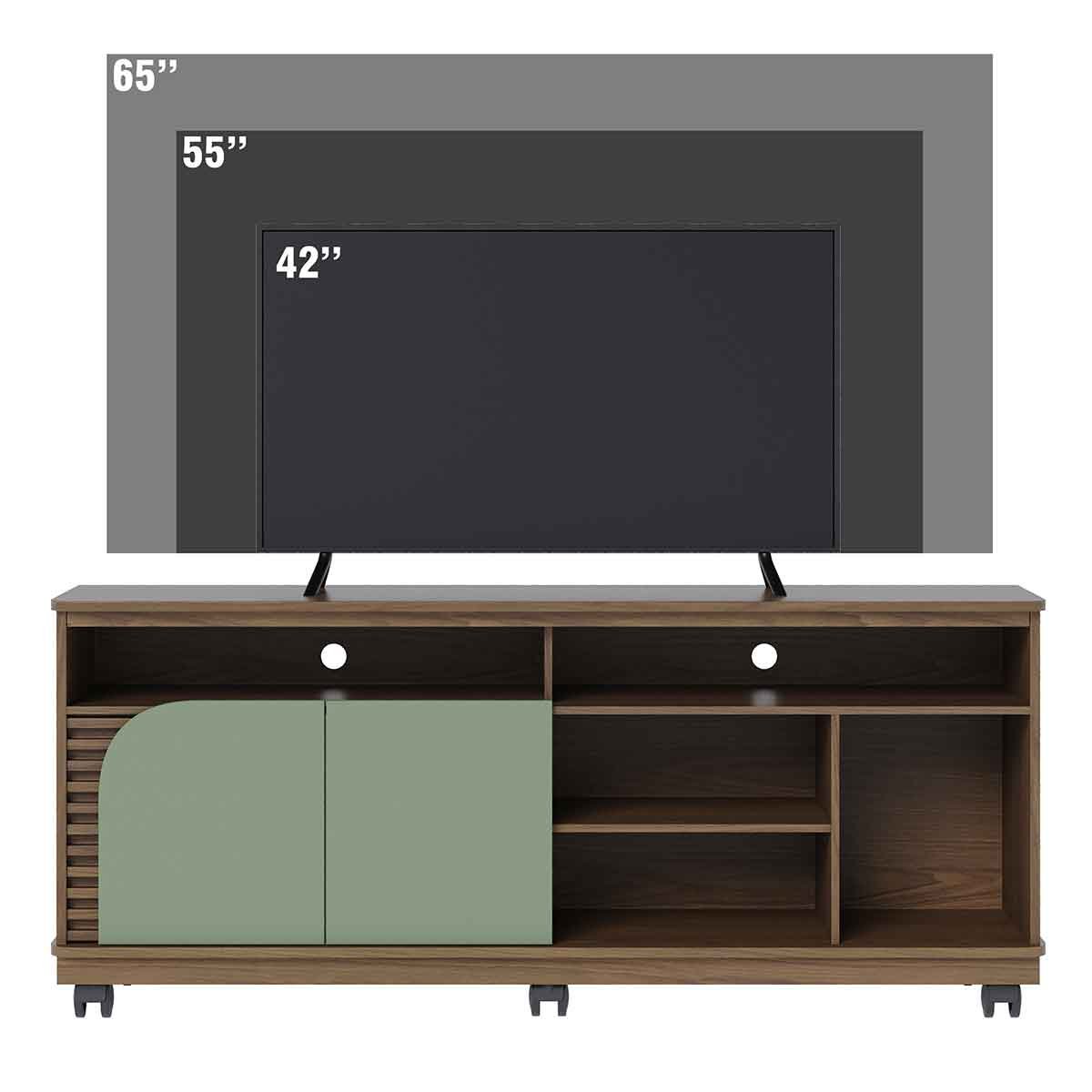 03 rack bancada jureli 2 portas 5 nichos tv ate 65 polegadas