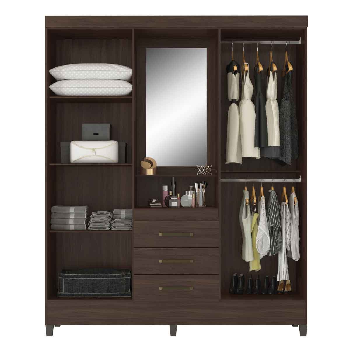 13 guarda roupa capelinha 4 portas 3 gavetas embau ebano