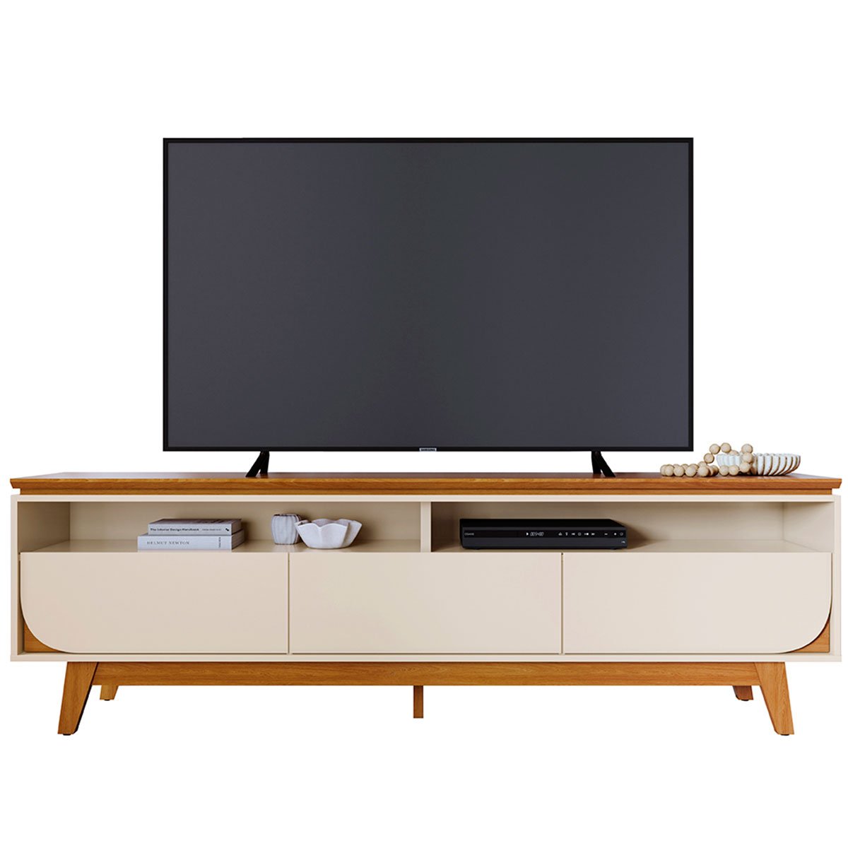 01 rack bancada serena 3 gavetas para tv de 75 polegadas