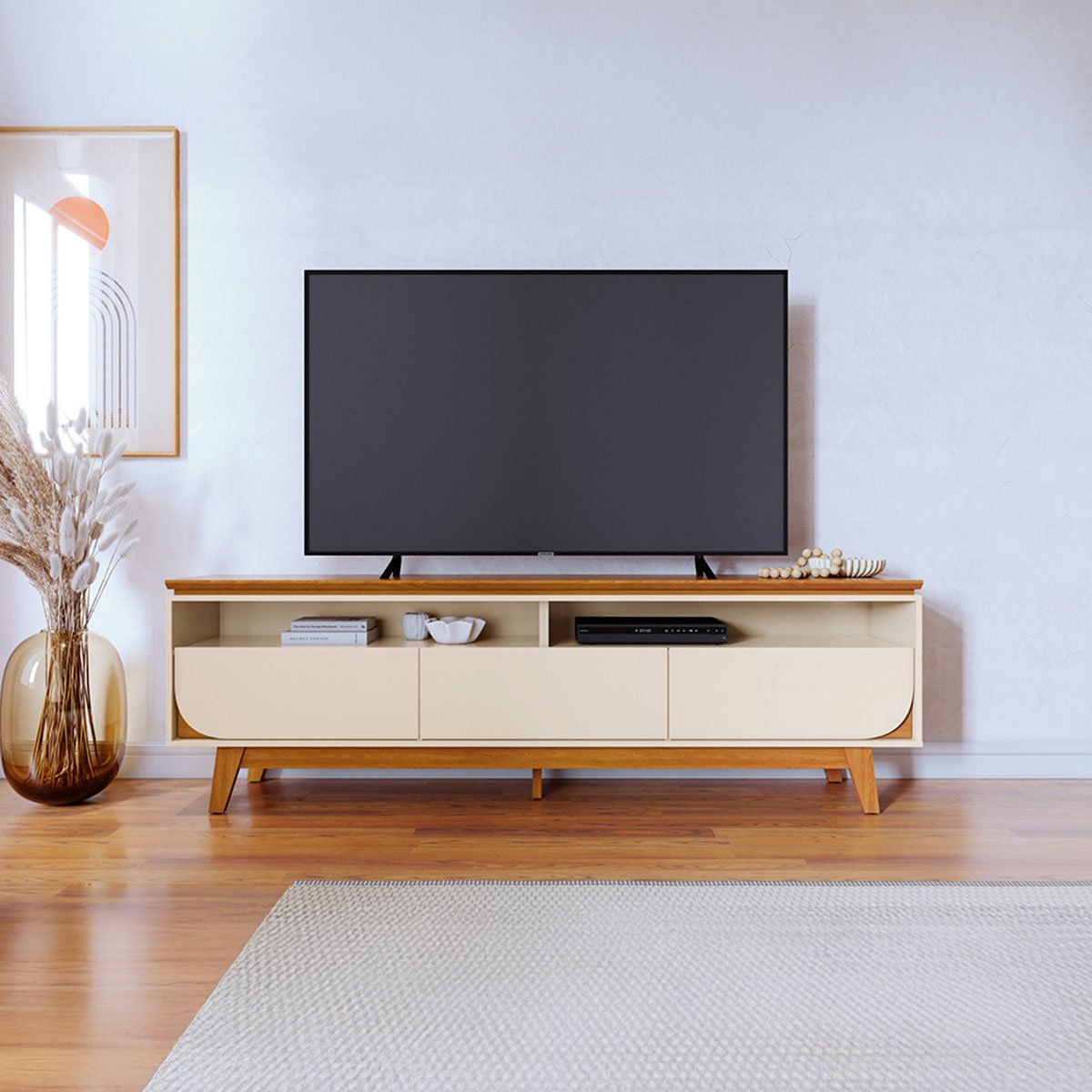 03 rack bancada serena 3 gavetas para tv de 75 polegadas