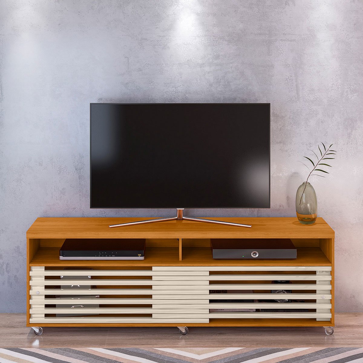 10 rack bancada foz 2 portas rodizios tv ate 75 polegadas
