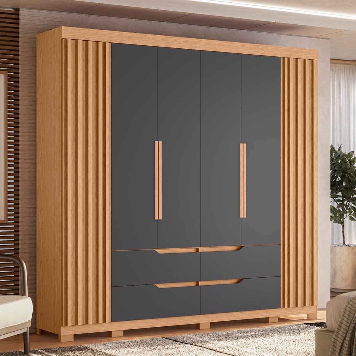 01 guarda roupa casal 6 portas 4 gavetas ripado dobby