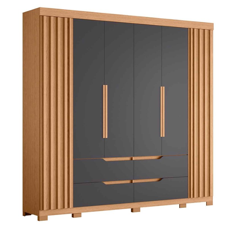 〈rab〉様 Guarda-Roupa Casal 6 Portas 4 Gavetas Ripado Dobby - Freijó/Titanium