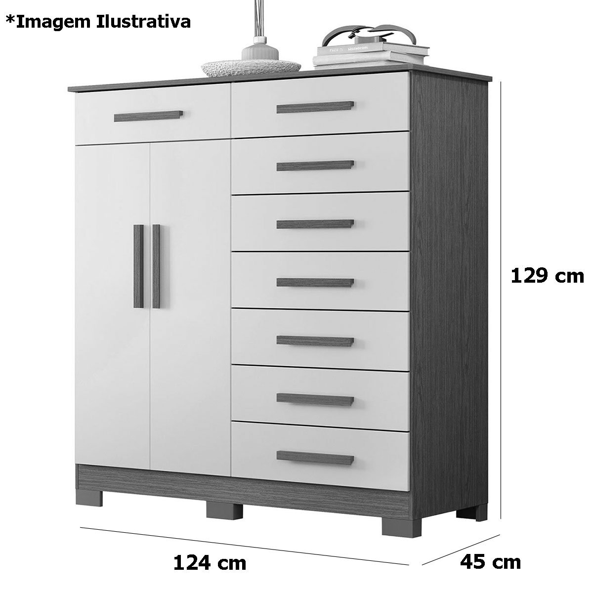 Cômoda Sapateira Alta 8 Gavetas 2 Portas Julieta - Freijó/Titanium