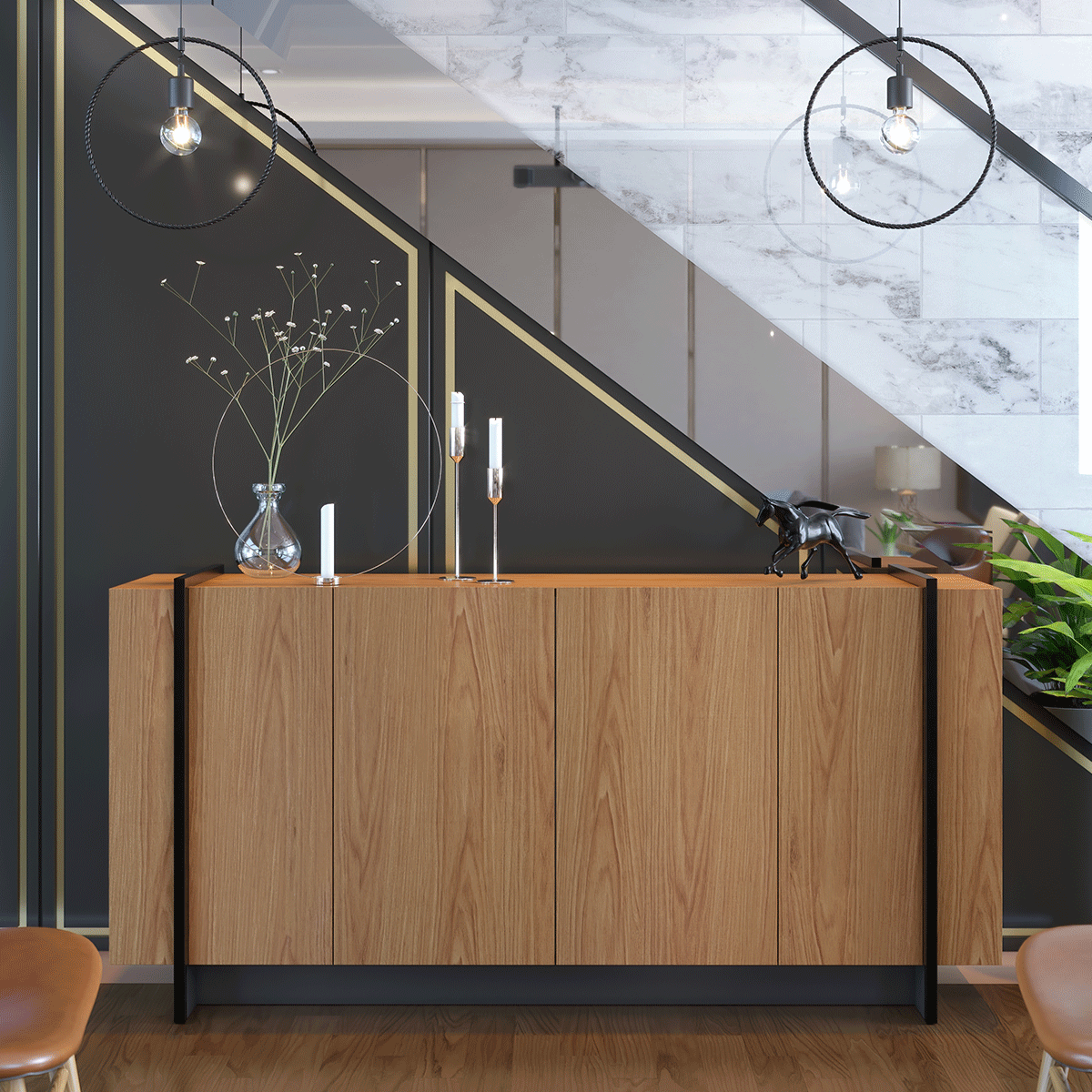 04 buffet cascavel c detalhes metalicos e 4 portas giro