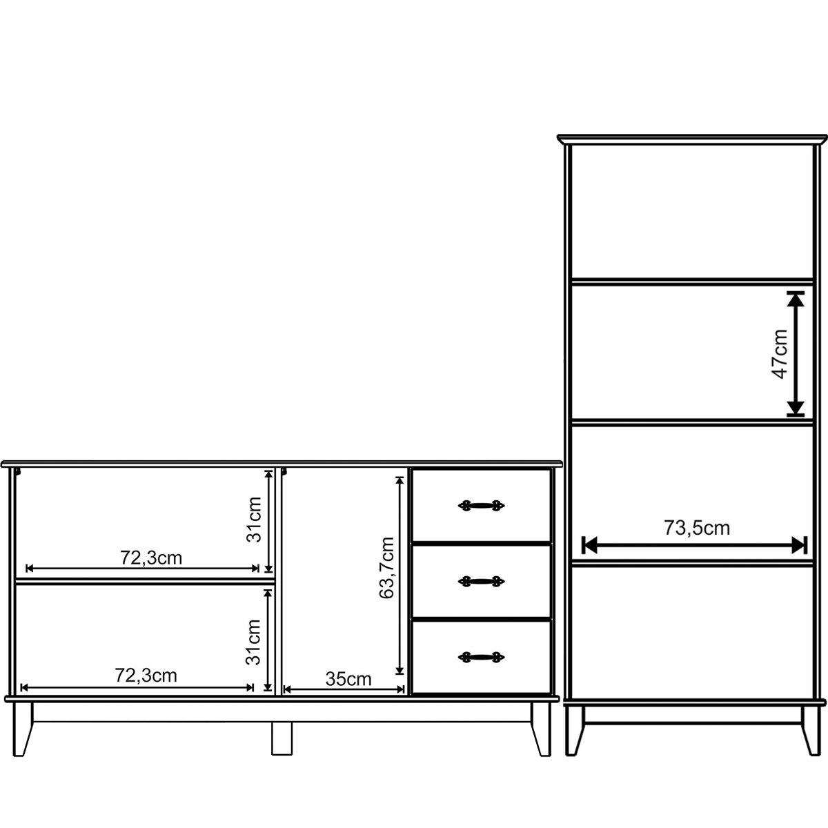 Conjunto Buffet Aparador 3 Portas Cristaleira Bella Slim 2