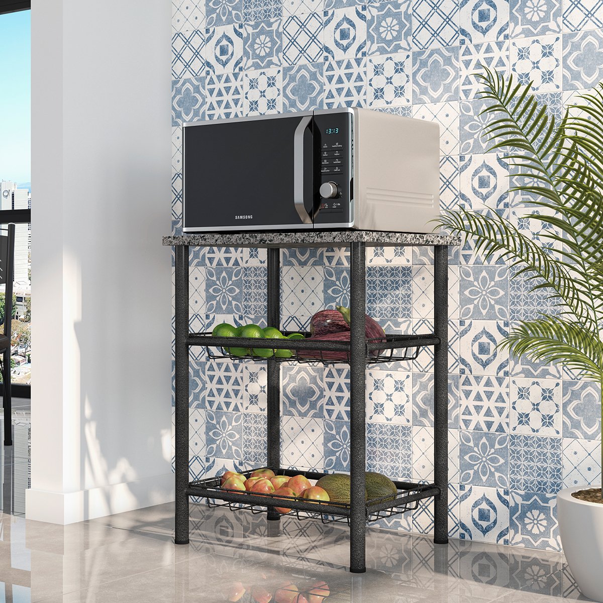 03 fruteira c tampo granito 2 cestos aco carbono carol