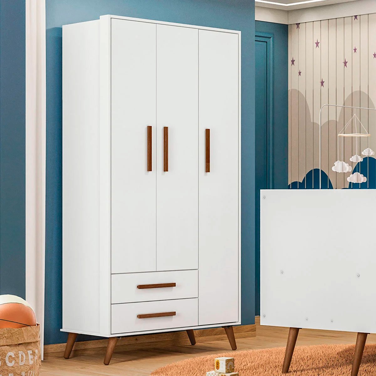 03 guarda roupa infantil 3 portas 2 gavetas magia