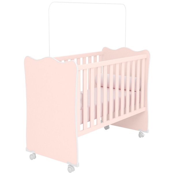 04 berco infantil mdp com rodizios doce mel rosa acetinado