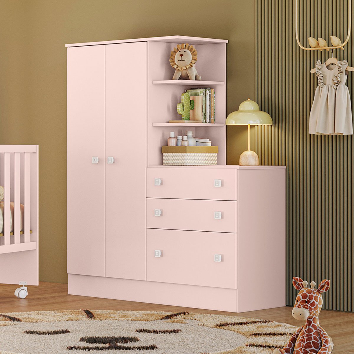 03 guarda roupa com comoda infantil 2 portas 3 gavetas doce mel
