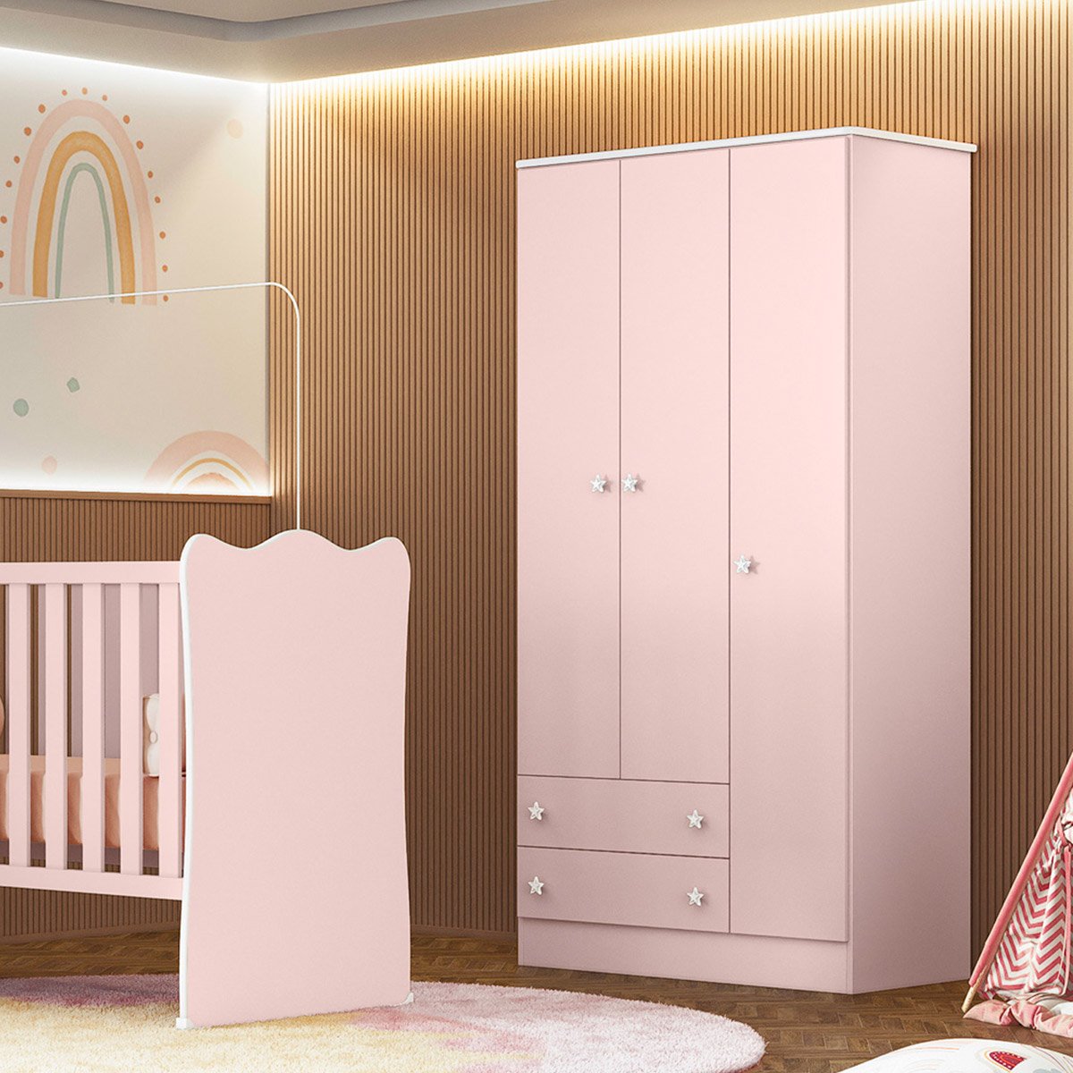 guarda roupa 3 portas doce sonho rosa3
