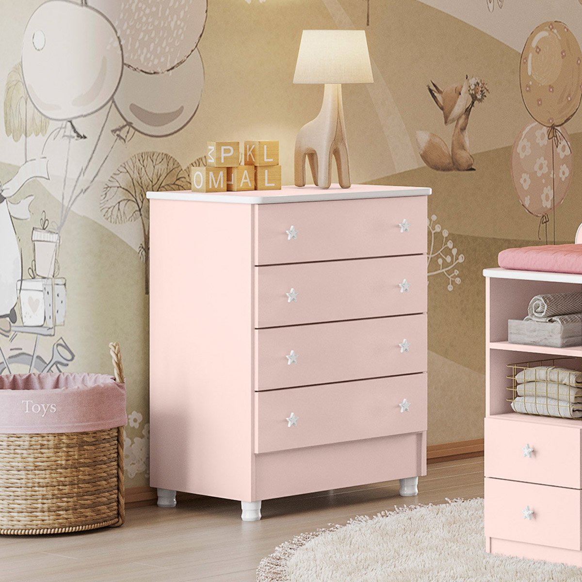 comoda 4 gavetas pes doce sonho rosa1