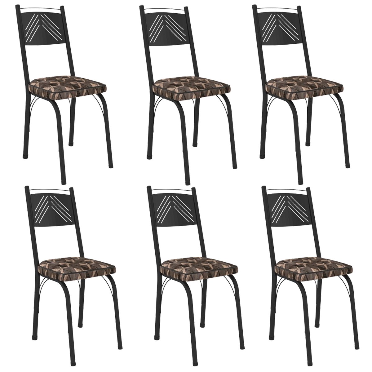 conjunto 6 cadeiras 151 preto mosaico palha