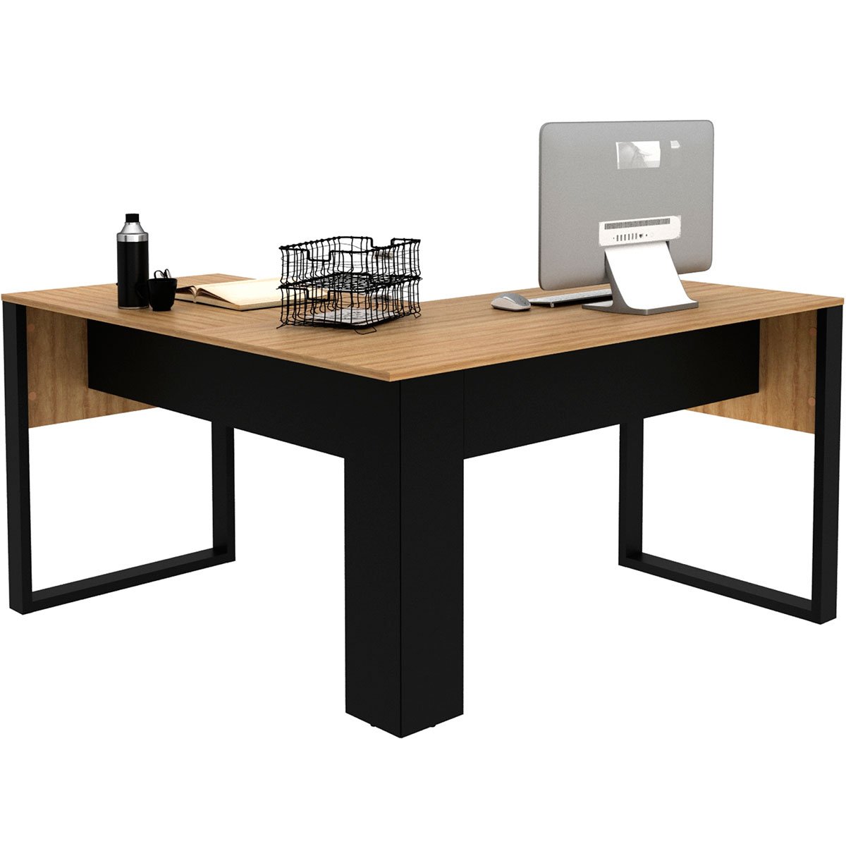 mesa de canto para escritorio me4181 amendoa preto