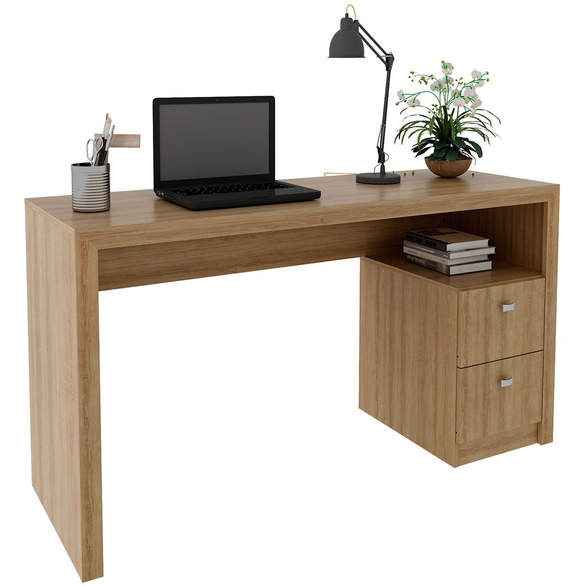 mesa para escritorio 2 gavetas me4130 amendoa