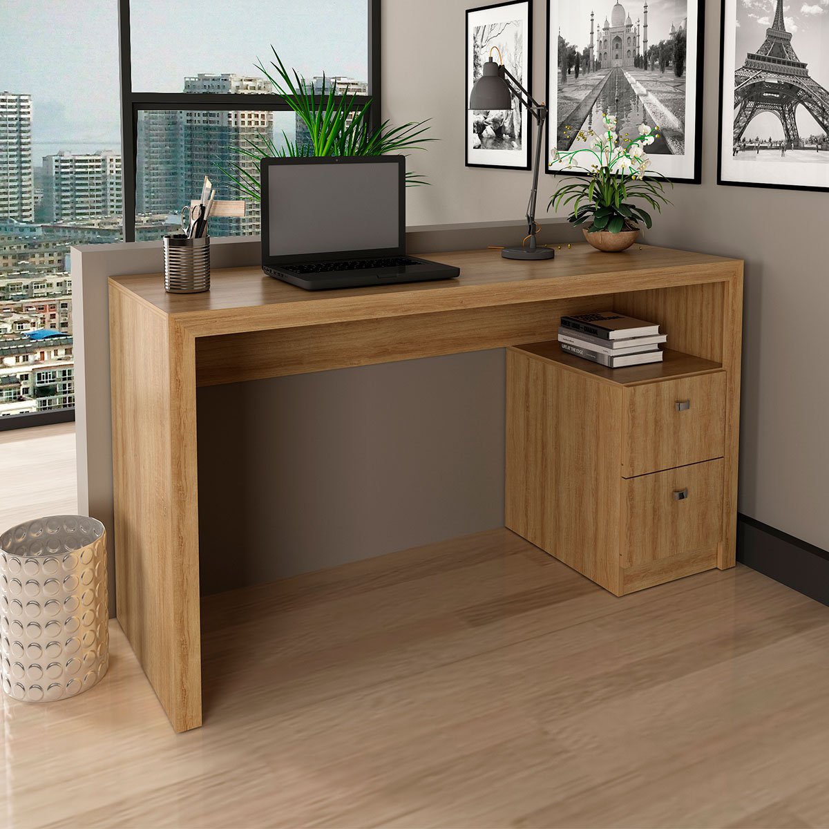 mesa para escritorio 2 gavetas me4130 amendoa4
