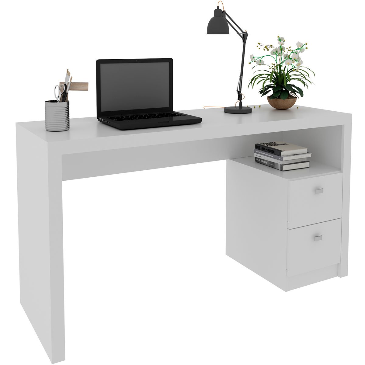 mesa para escritorio 2 gavetas me4130 branco