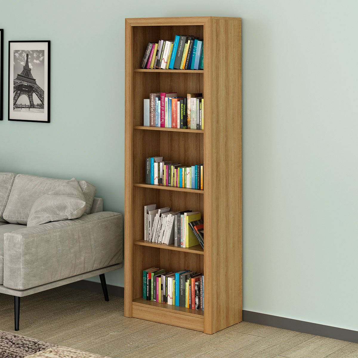 estante armario alta livreiro multiuso office 5 prateleiras me4104 amendoa3