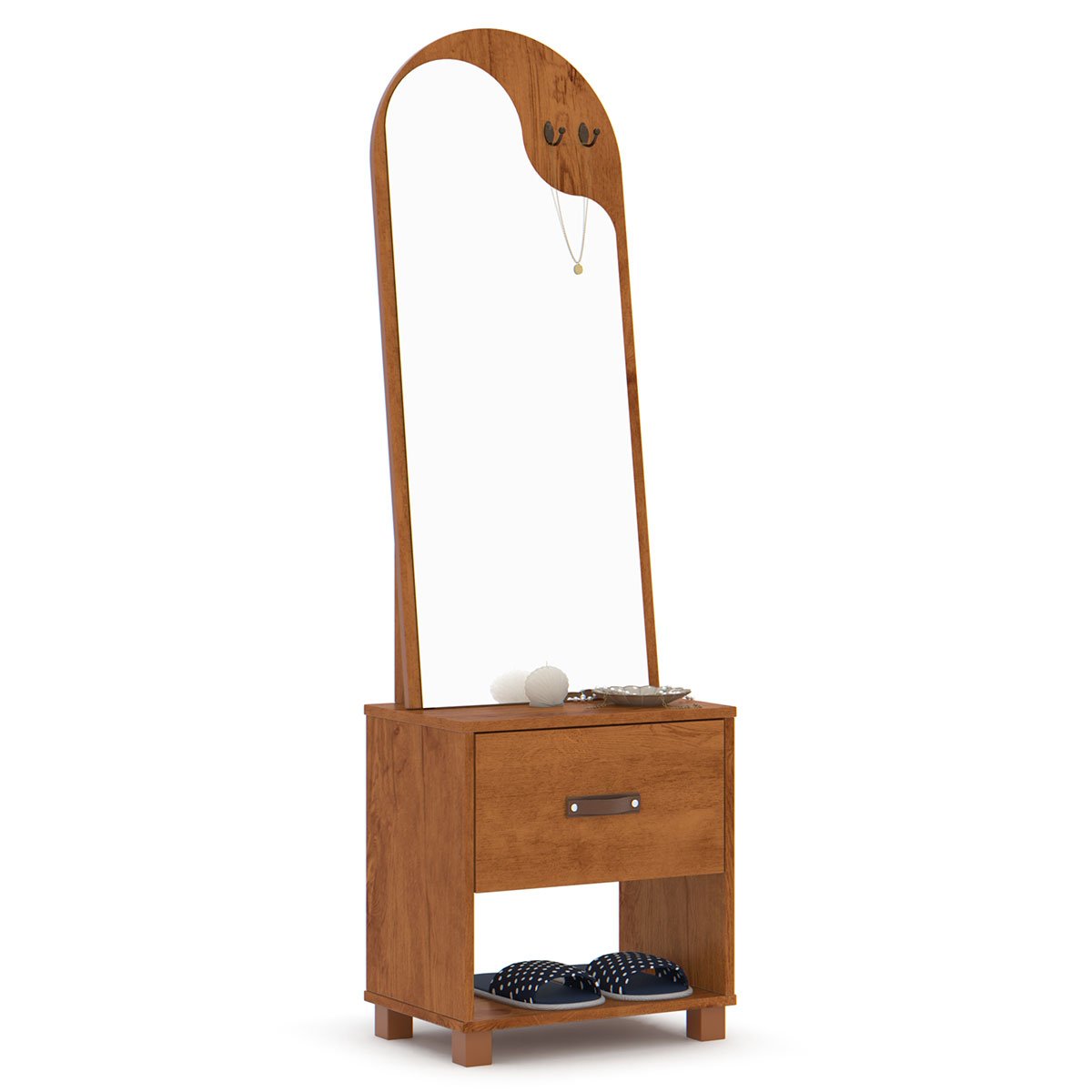 Toucador com Espelho 1 Gaveta Nicho e 2 Ganchos Oranix - Freijó