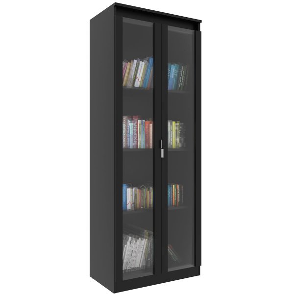 armario para escritorio com 2 portas de vidro e 4 prateleiras me4189 preto