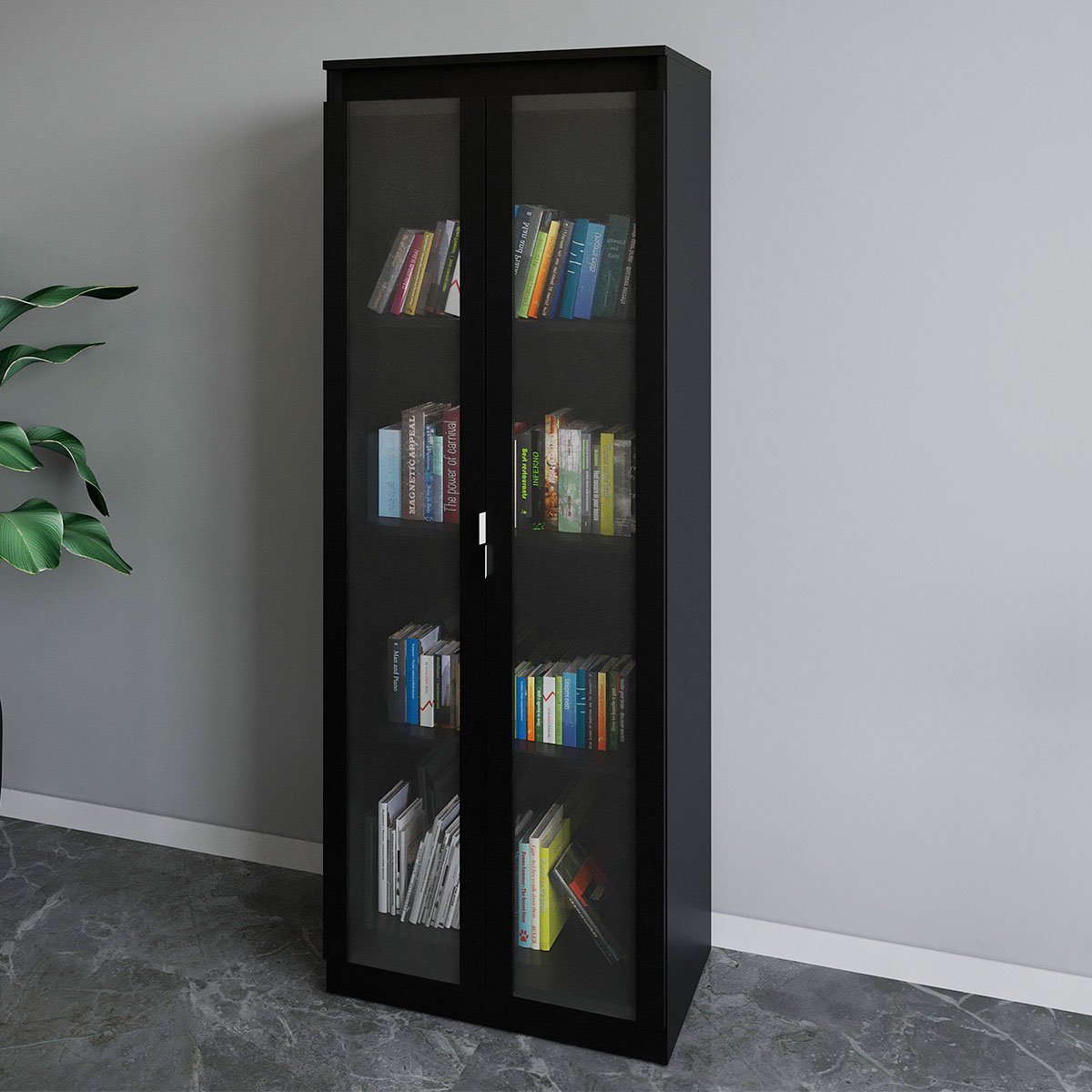 armario para escritorio com 2 portas de vidro e 4 prateleiras me4189 preto4