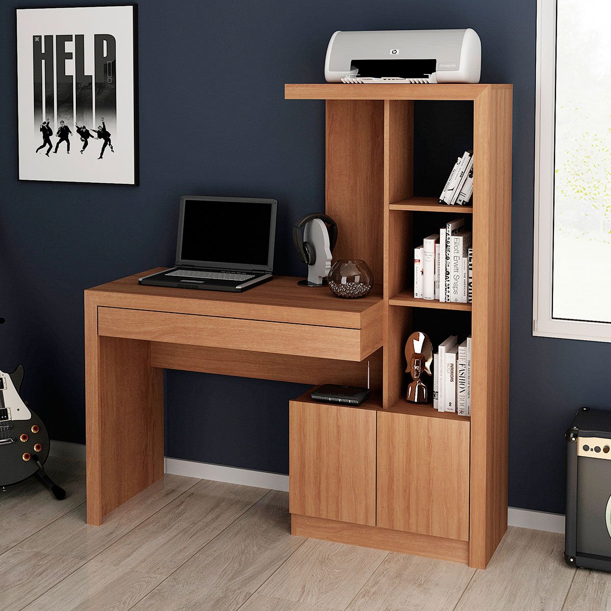 06 escrivaninha estante para escritorio 2 portas 1 gaveta