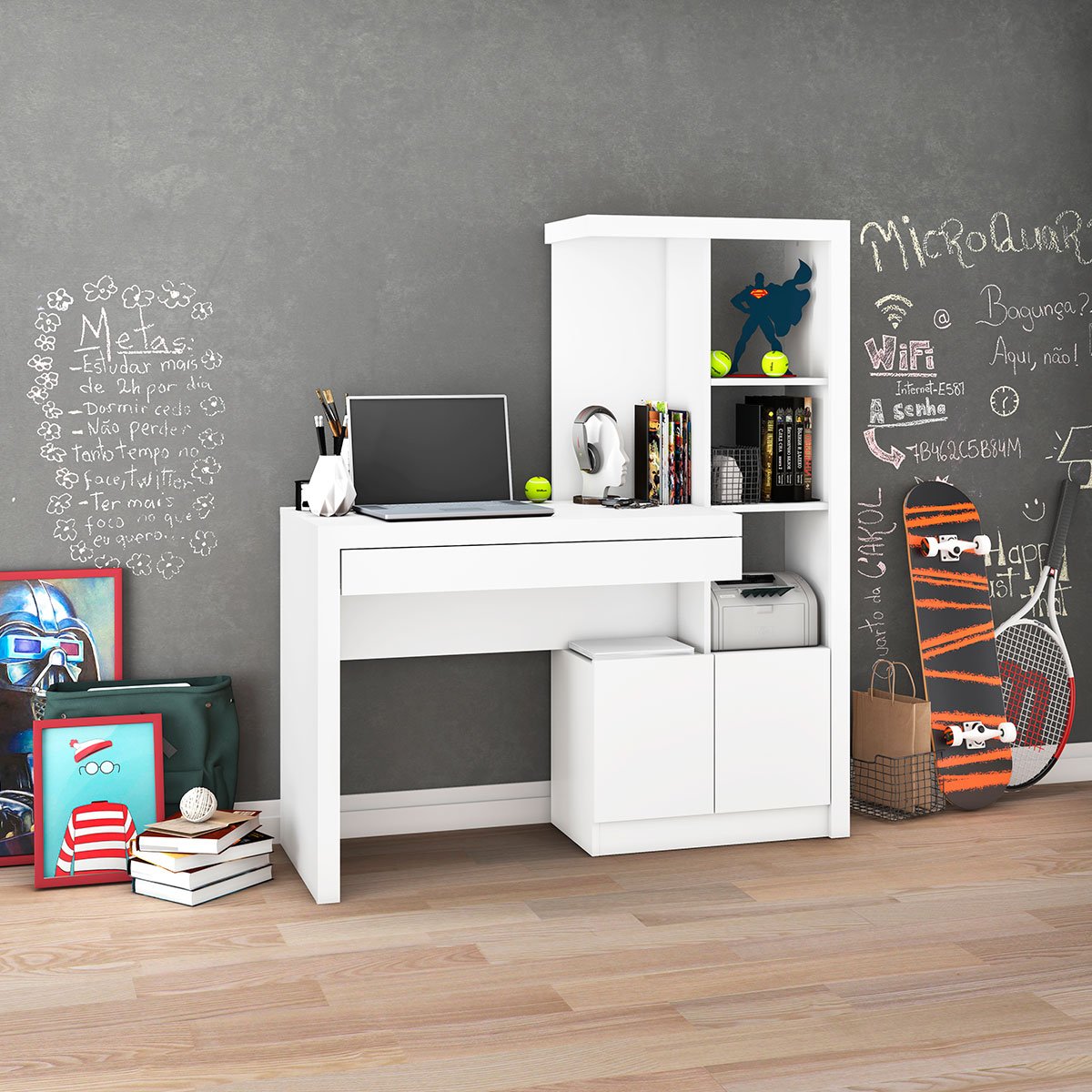 15 escrivaninha estante para escritorio 2 portas 1 gaveta