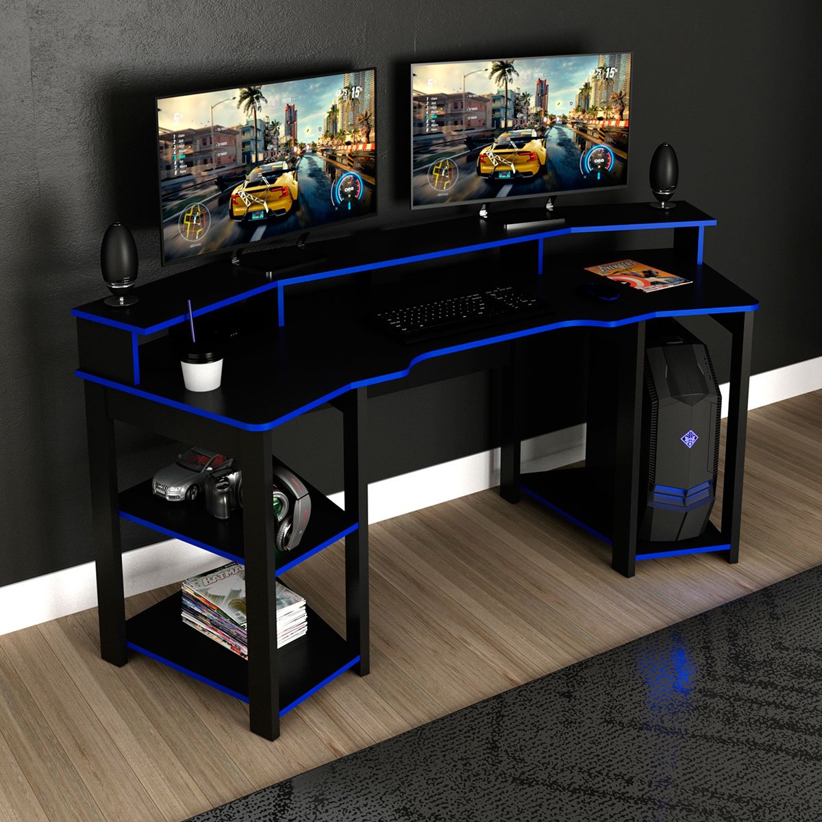 mesa gamer cockpit para 2 monitores me4167 preto azul3