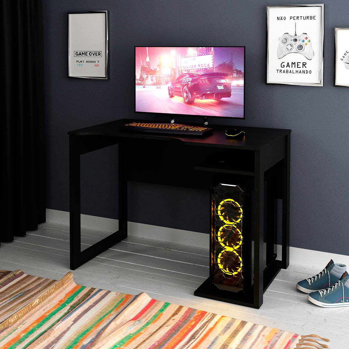 mesa gamer 105cm com 1 prateleira e porta cpu me4161 preto3