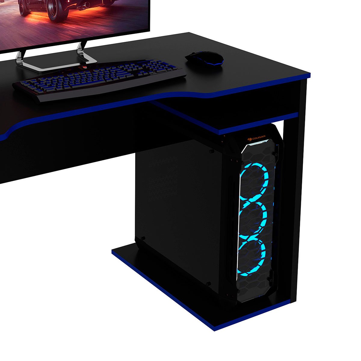 mesa gamer 105cm com 1 prateleira e porta cpu me4161 preto azul2