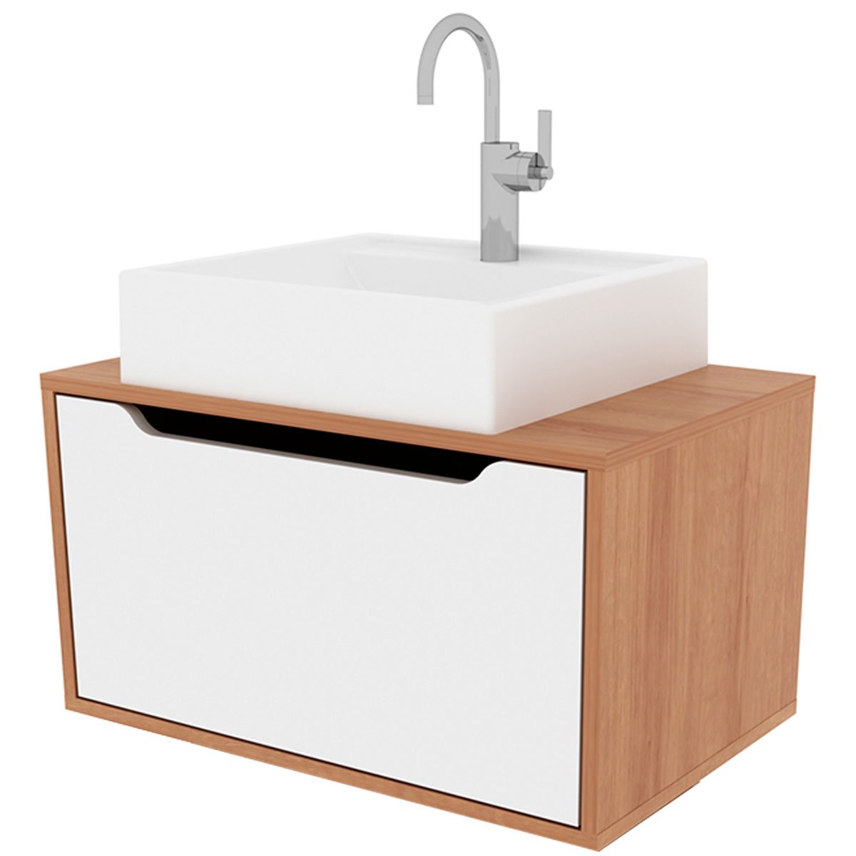 01 gabinete de banheiro 60 cm com pia cuba e 1 porta basculante