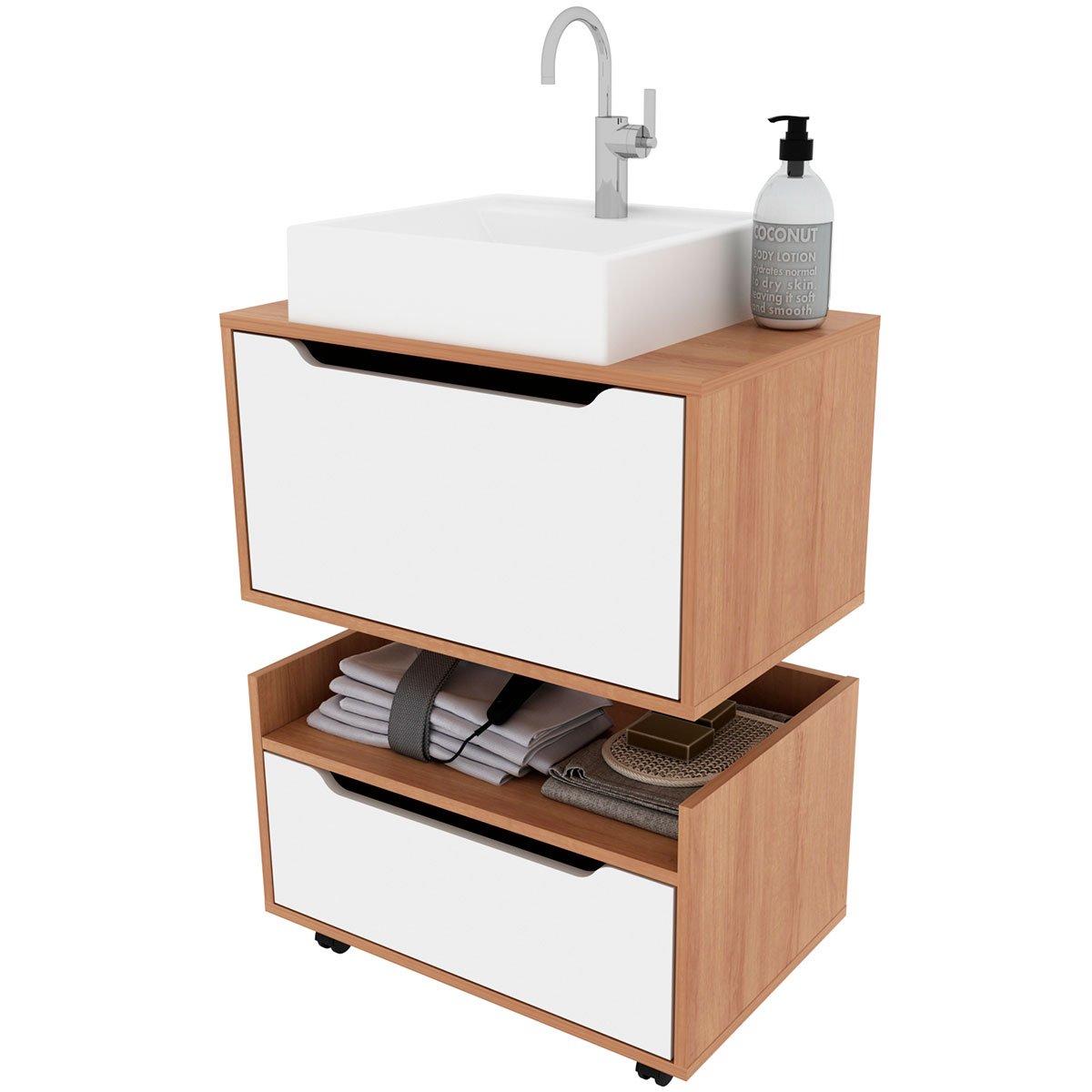 01 kit balcao e gabinete de banheiro com cuba 1 porta 1 gaveta