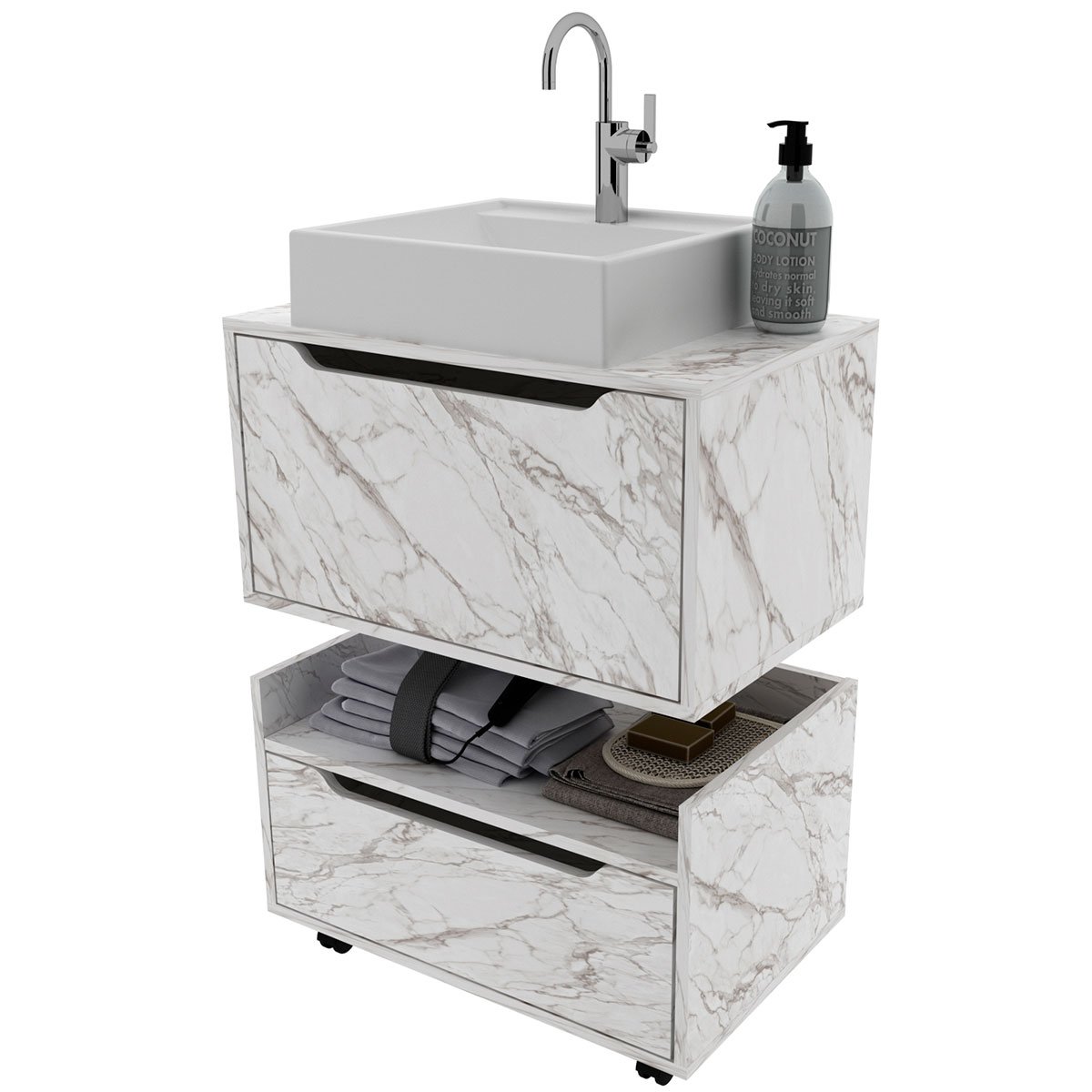 09 kit balcao e gabinete de banheiro com cuba 1 porta 1 gaveta