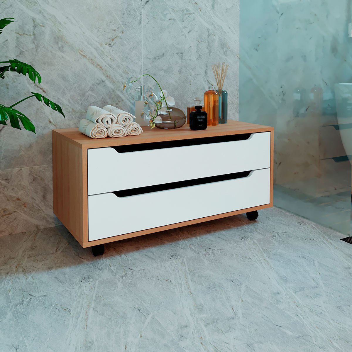 04 balcao para gabinete de banheiro com 2 gavetas e rodizio