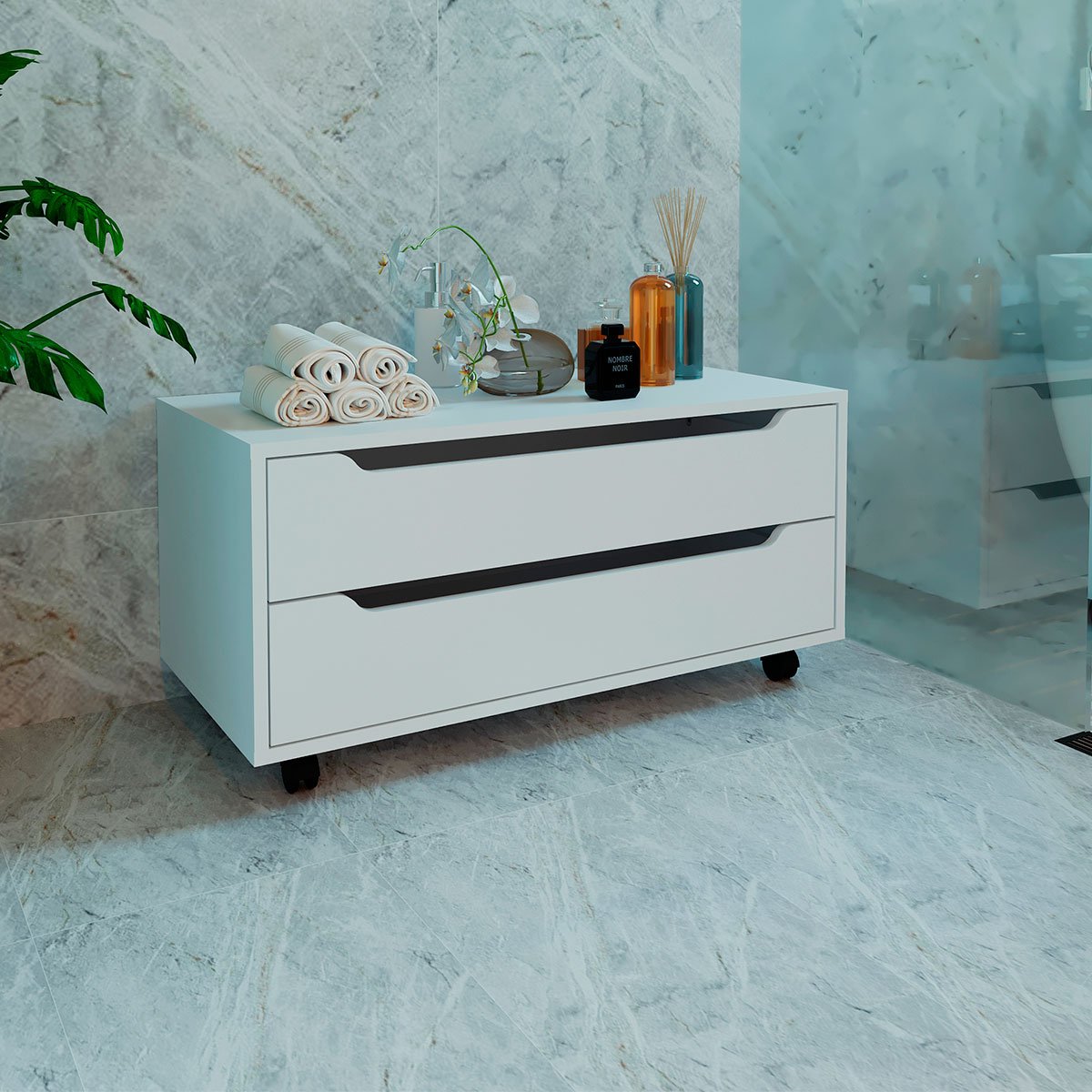 12 balcao para gabinete de banheiro com 2 gavetas e rodizio