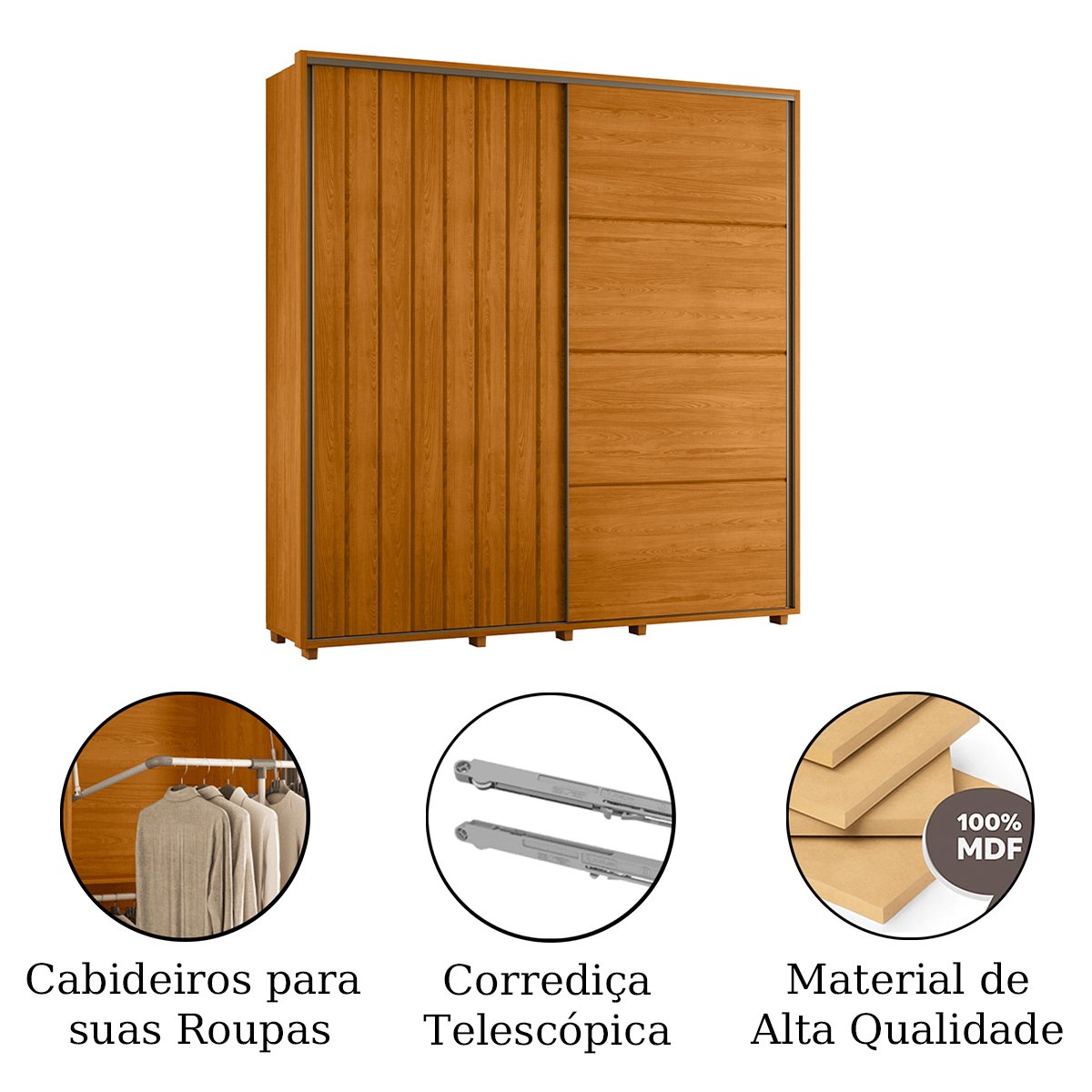 07 guarda roupa casal 2 portas 4 gavetas ripado mdf milan cumaru opala