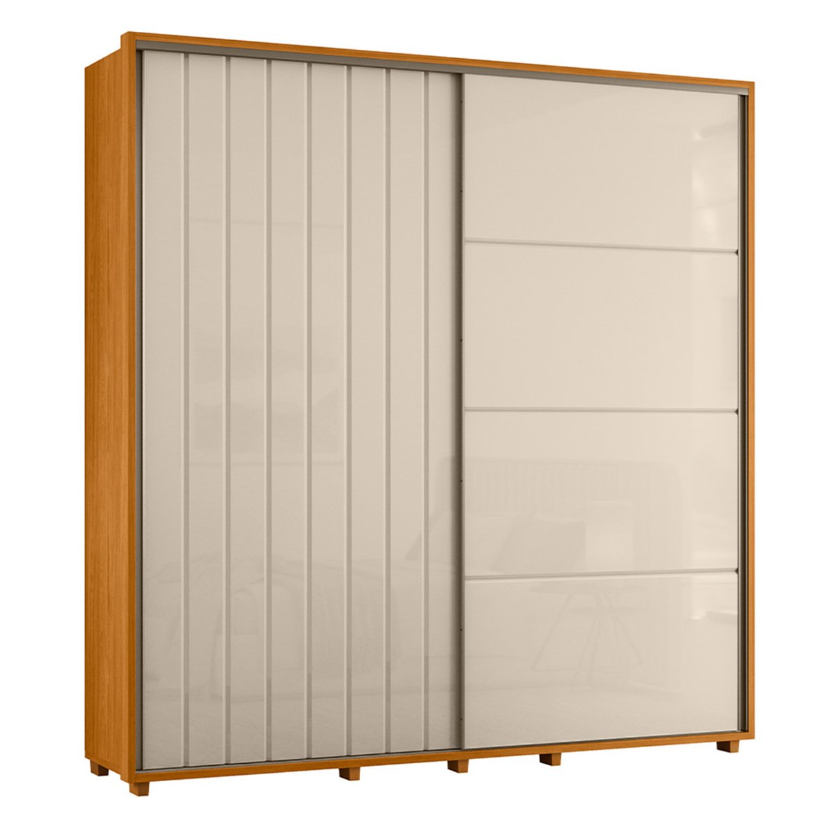 09 guarda roupa casal 2 portas 4 gavetas ripado mdf milan cumaru opala