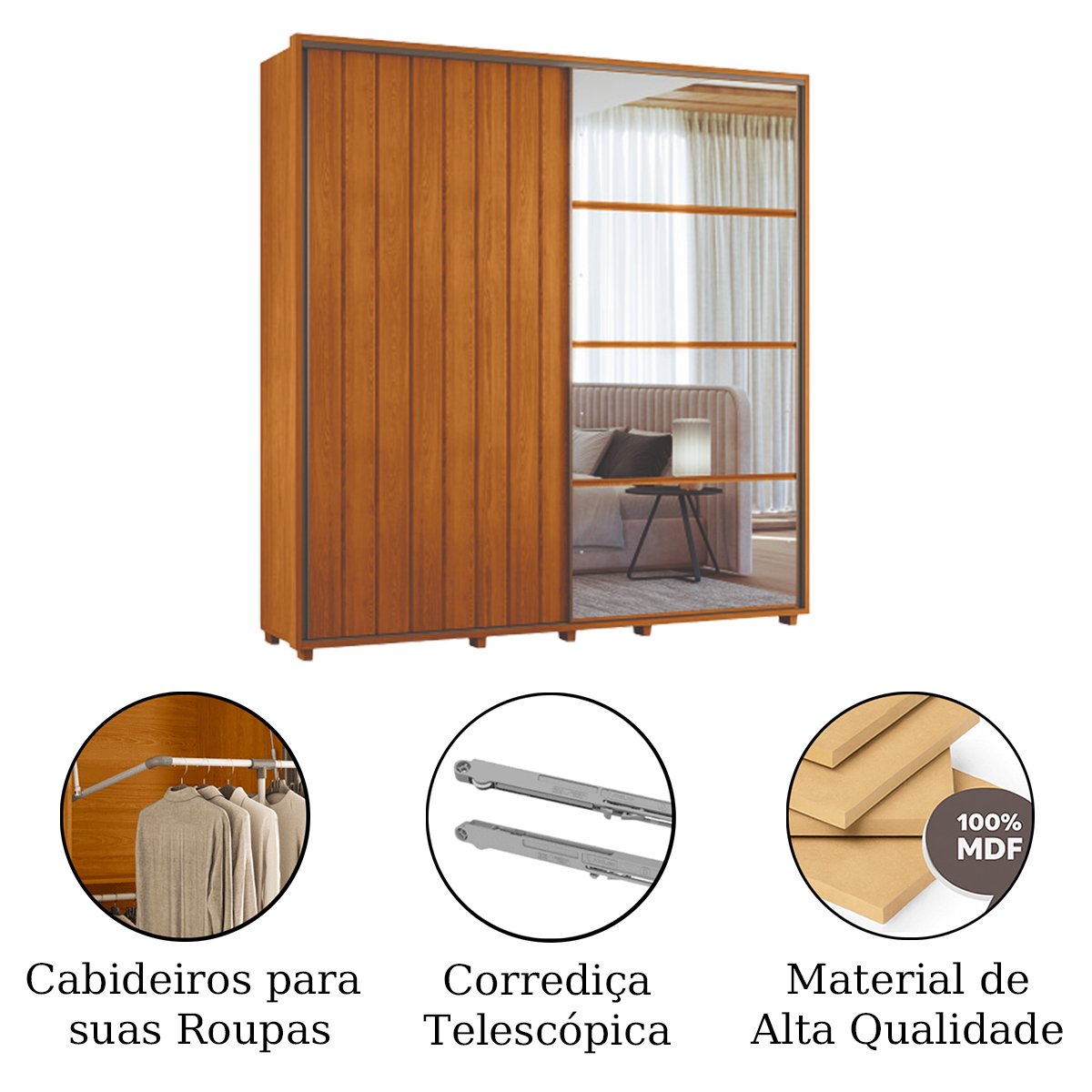 04 guarda roupa 100 mdf 2 portas de correr com espelho milan