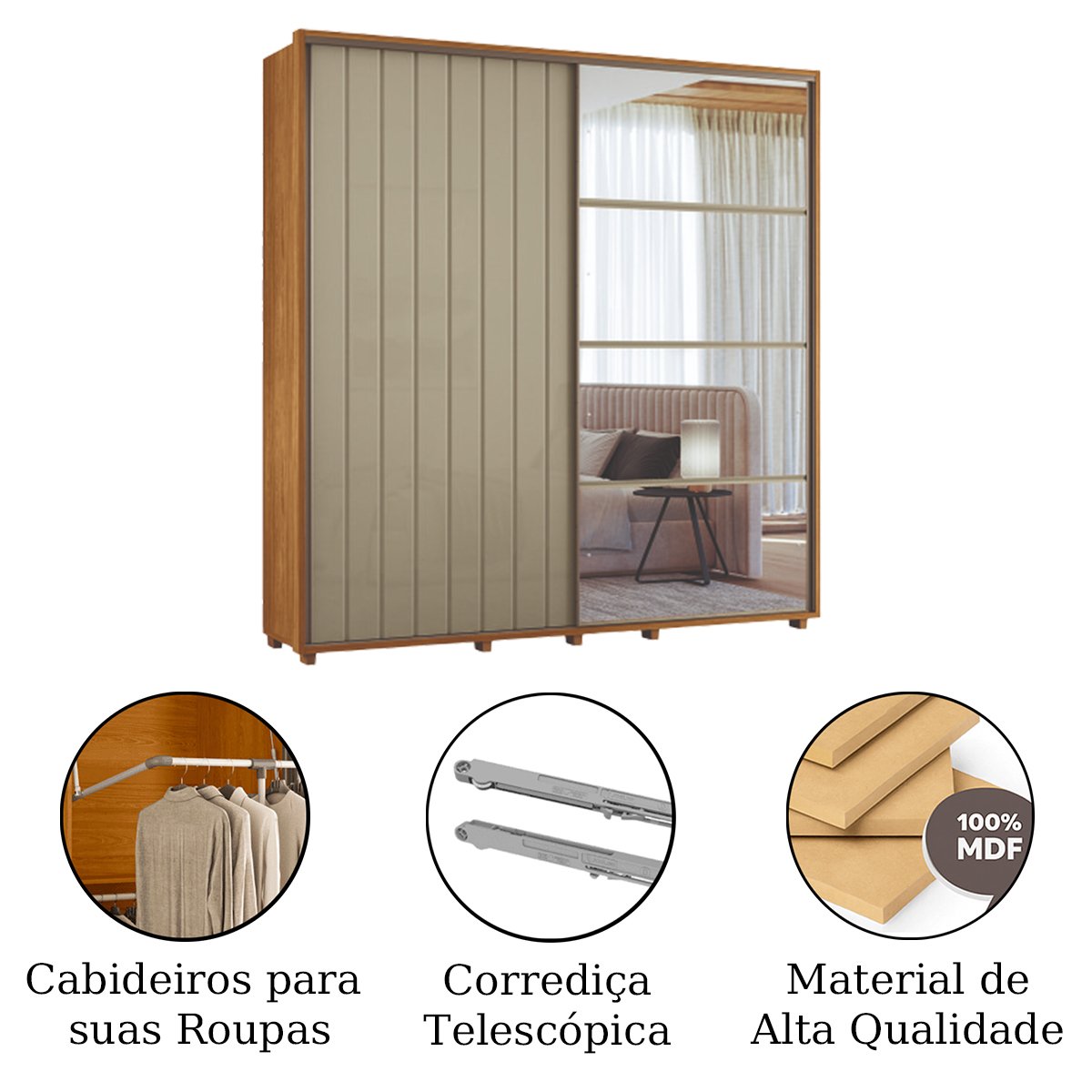12 guarda roupa 100 mdf 2 portas de correr com espelho milan